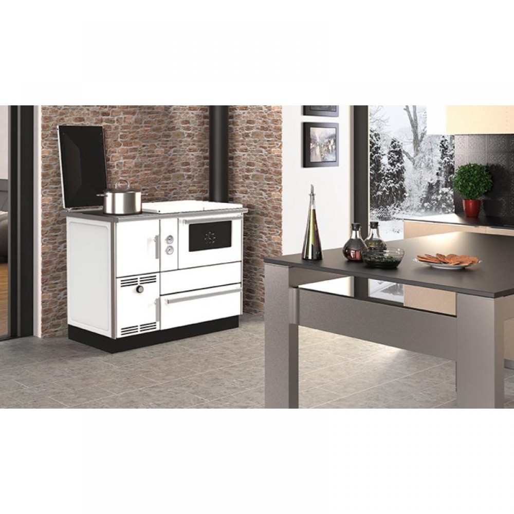Wood burning cooker with back boiler Alfa Plam Alfa Term 35 White-Left, 32kW | Cookers | Wood |