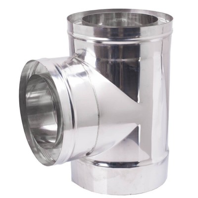 Chimney twin wall tee with cap, Insulation, Stainless steel AISI 304, Ф300-350 - Twin Wall Flue