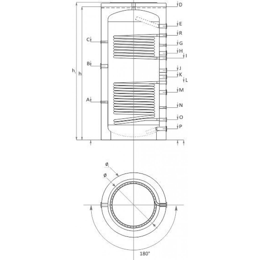 Buffer Tank Sunsystem, Model PR2 800, Capacity 800L, Two heat exchanging coils Vessel | Buffers |  |