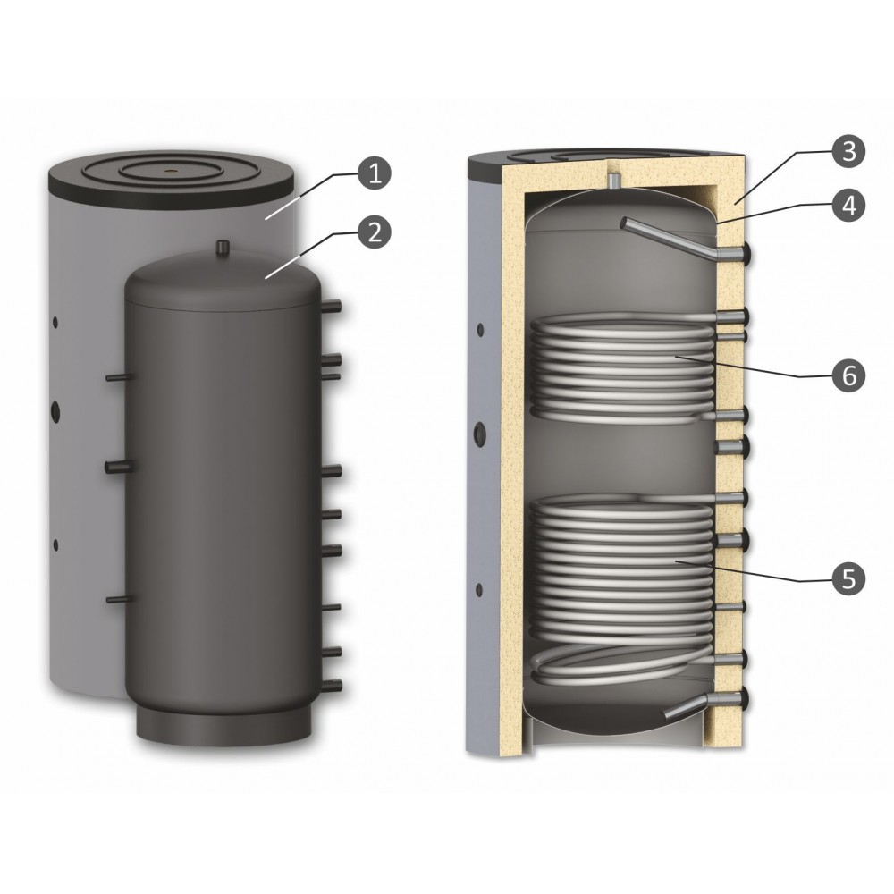 Buffer Tank Sunsystem, Model PR2 1000, Capacity 1000L, Two heat exchanging coils Vessel | Buffer Tanks Buffer Tank Sunsystem, Model PR2 1000, Capacity 1000L, Two heat exchanging coils Vessel | Buffer Tanks | DHW Cylinders & Buffers |