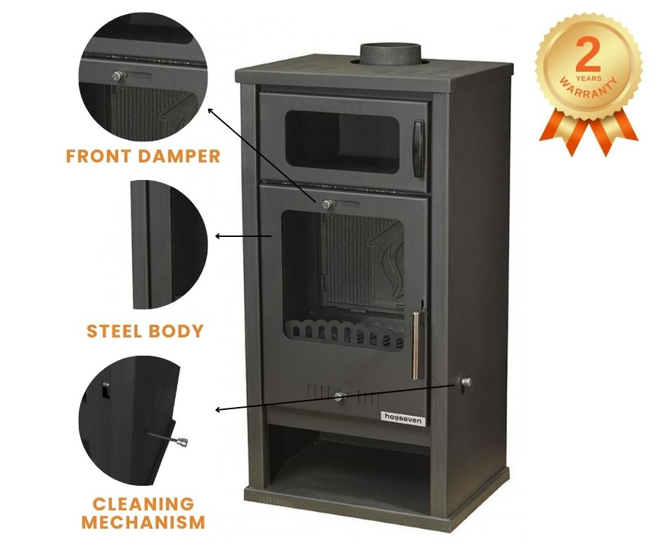 Wood burning stove with oven