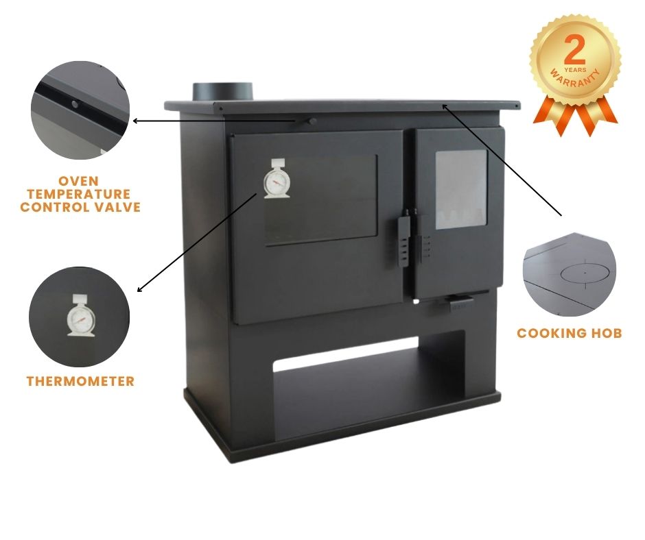 Wood cooker stove with oven