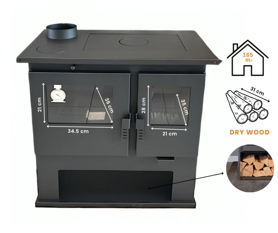Wood cooker stove with oven