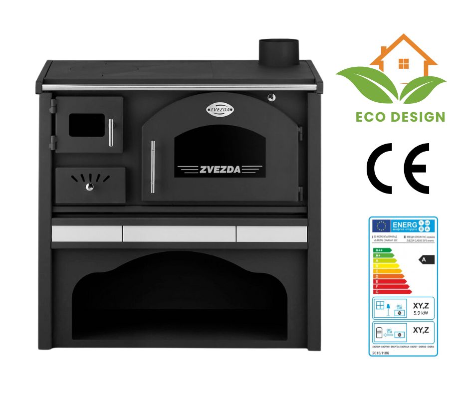 Stufa A Legna ZVEZDA Classic GFS Ceramic – 5,9 KW, Grigio Grafite, Classe A, Dimensioni 895x520x845 Mm, Per Riscaldamento A Convezione