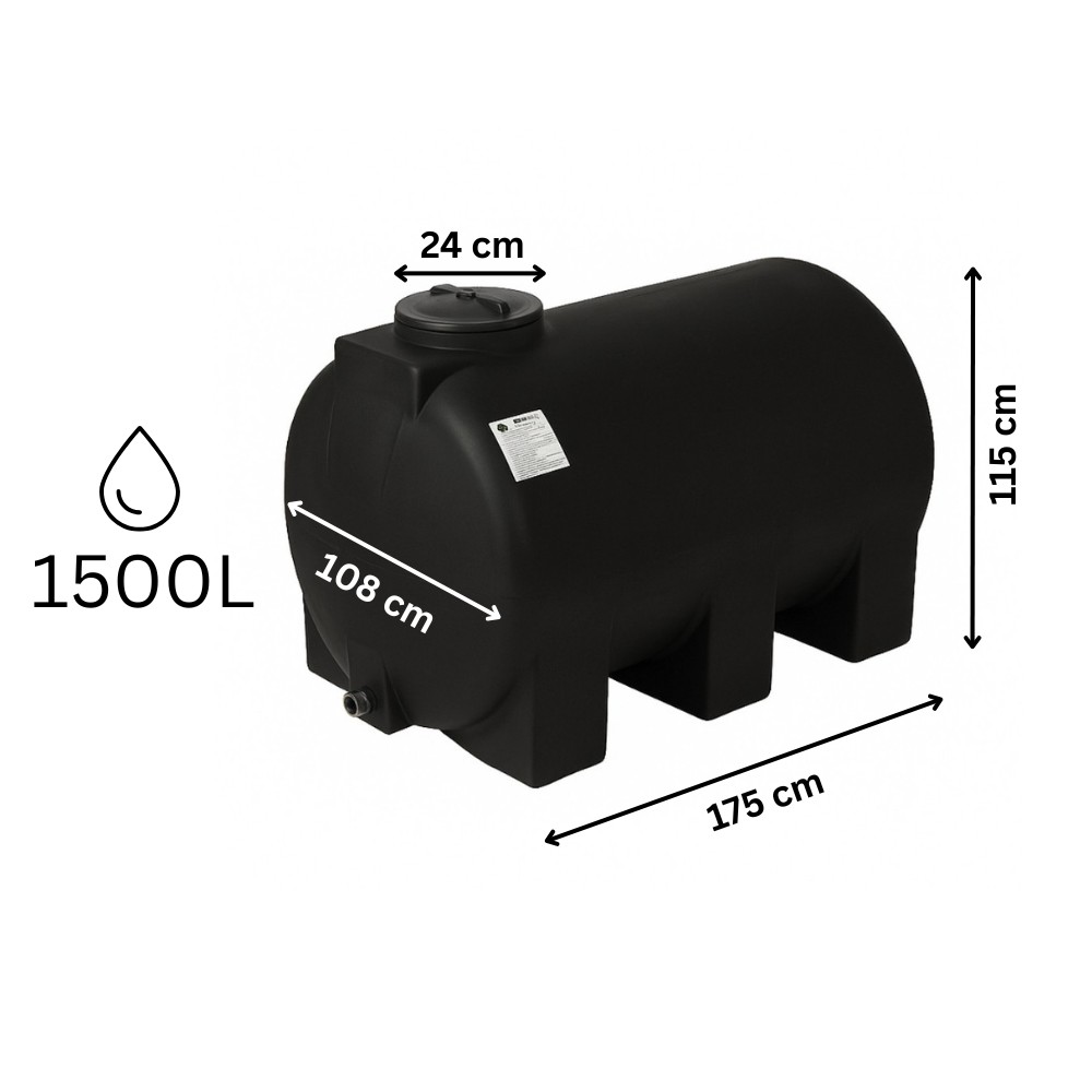 Black horizontal drinking water tank