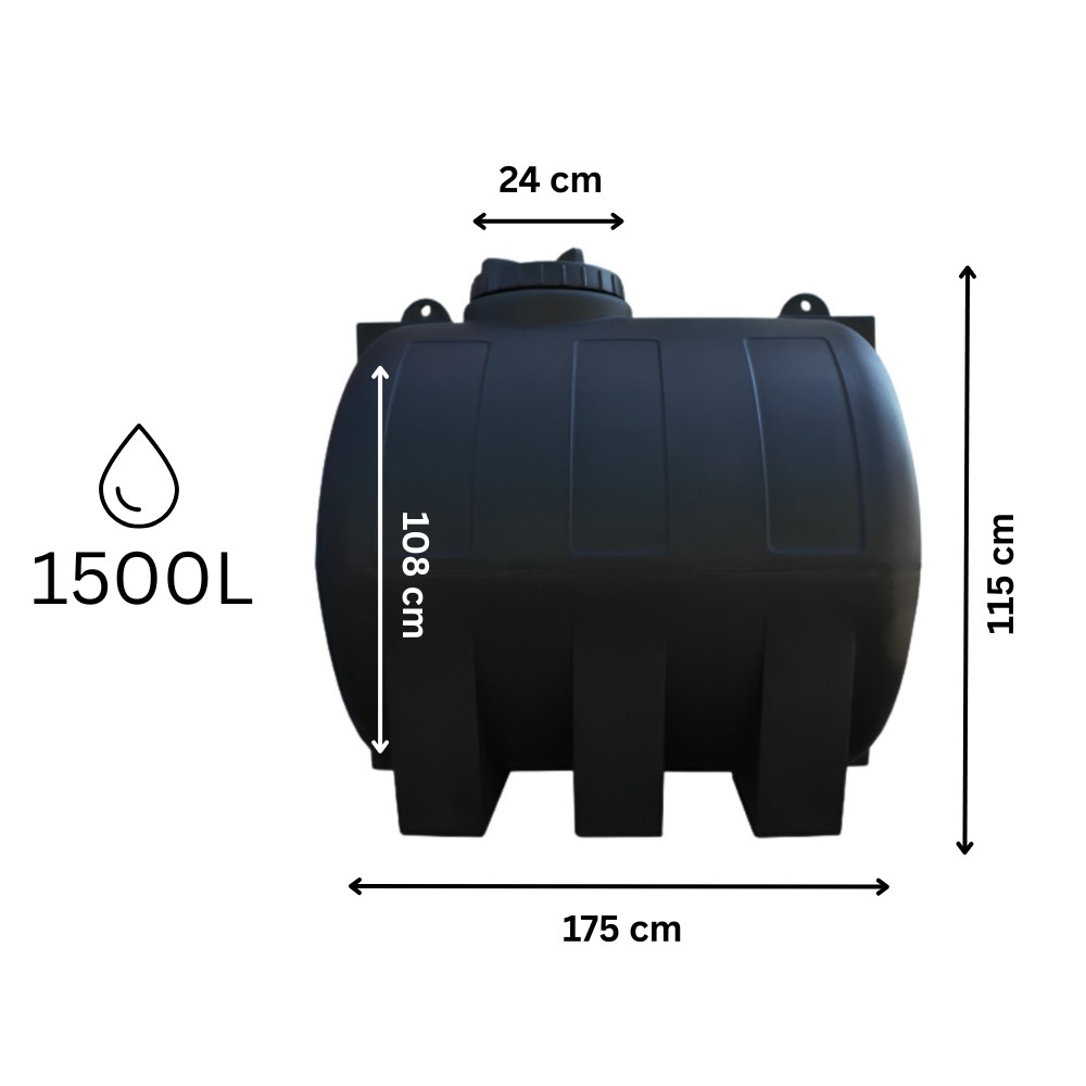 Black horizontal drinking water tank