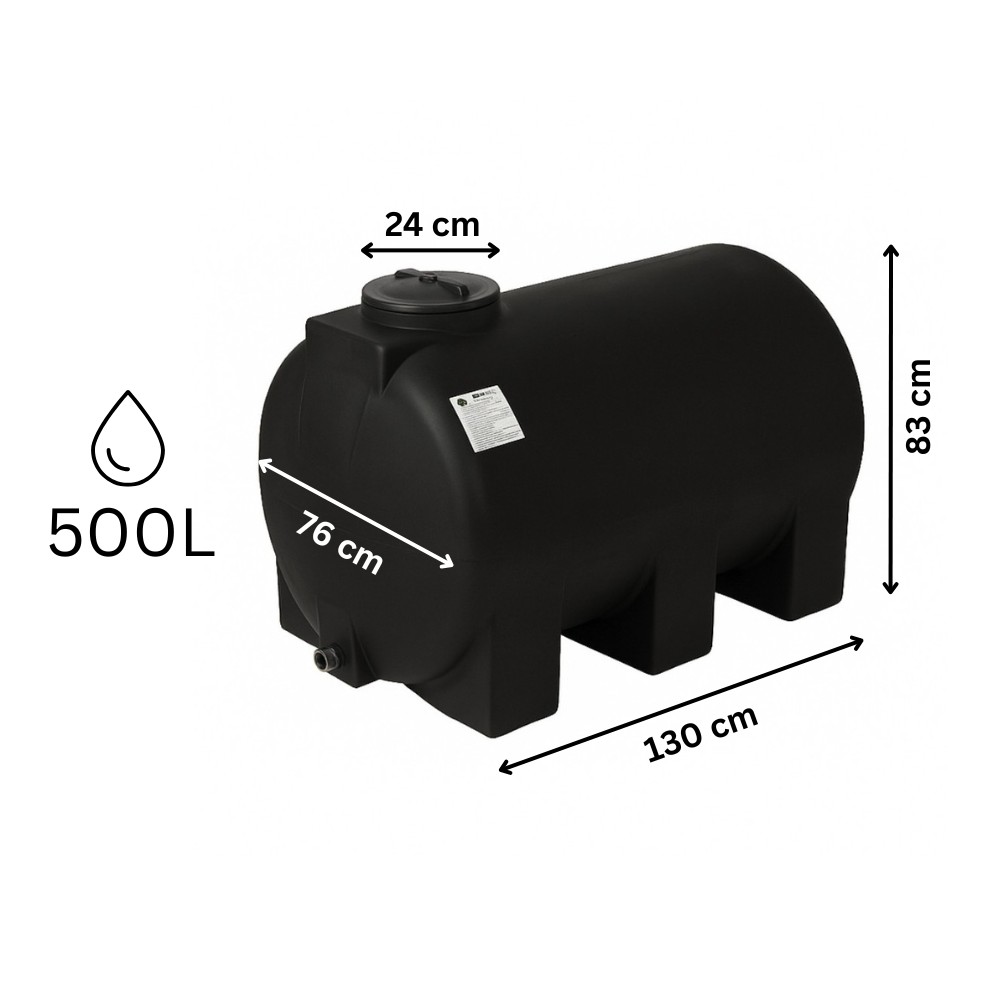 Black horizontal drinking water tank