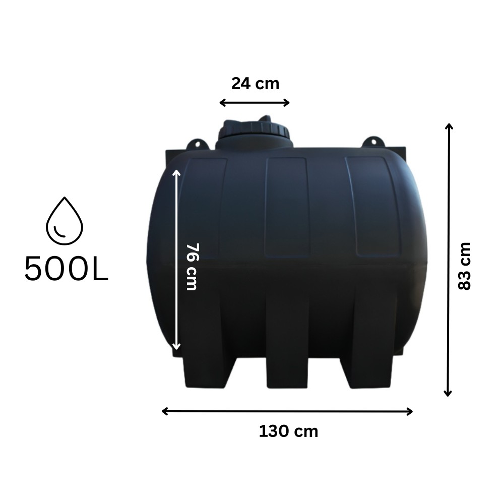 Black horizontal drinking water tank