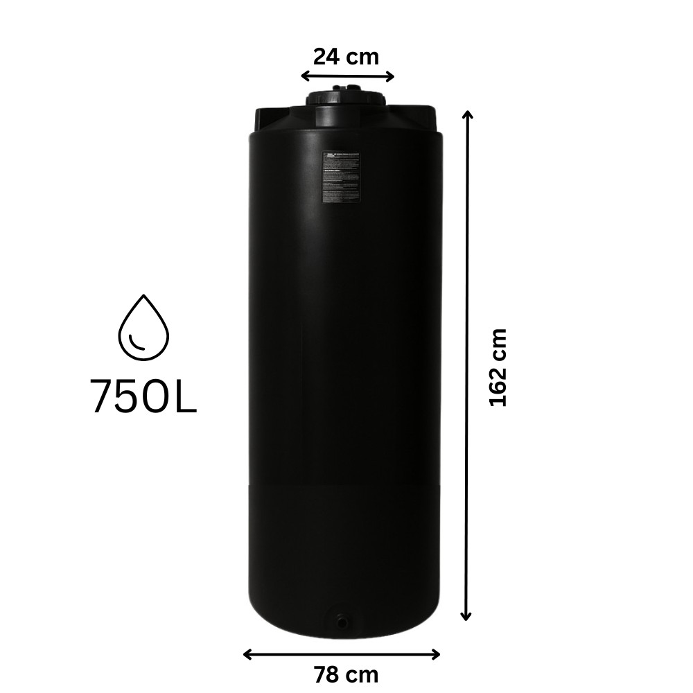 Black vertical drinking water tank