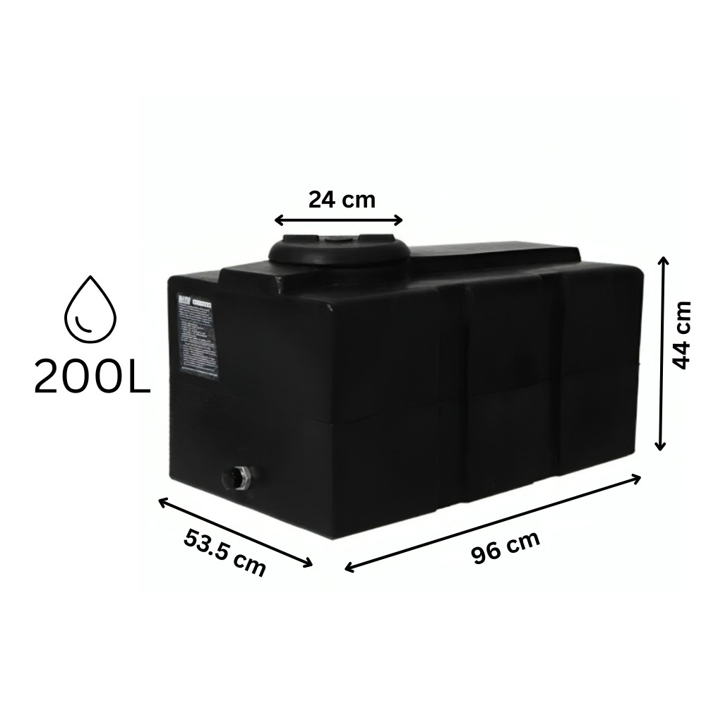 Black horizontal drinking water tank