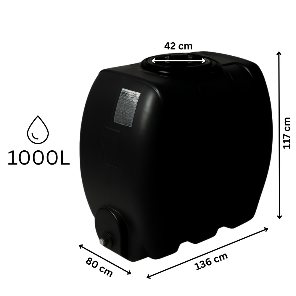 Black horizontal drinking water tank
