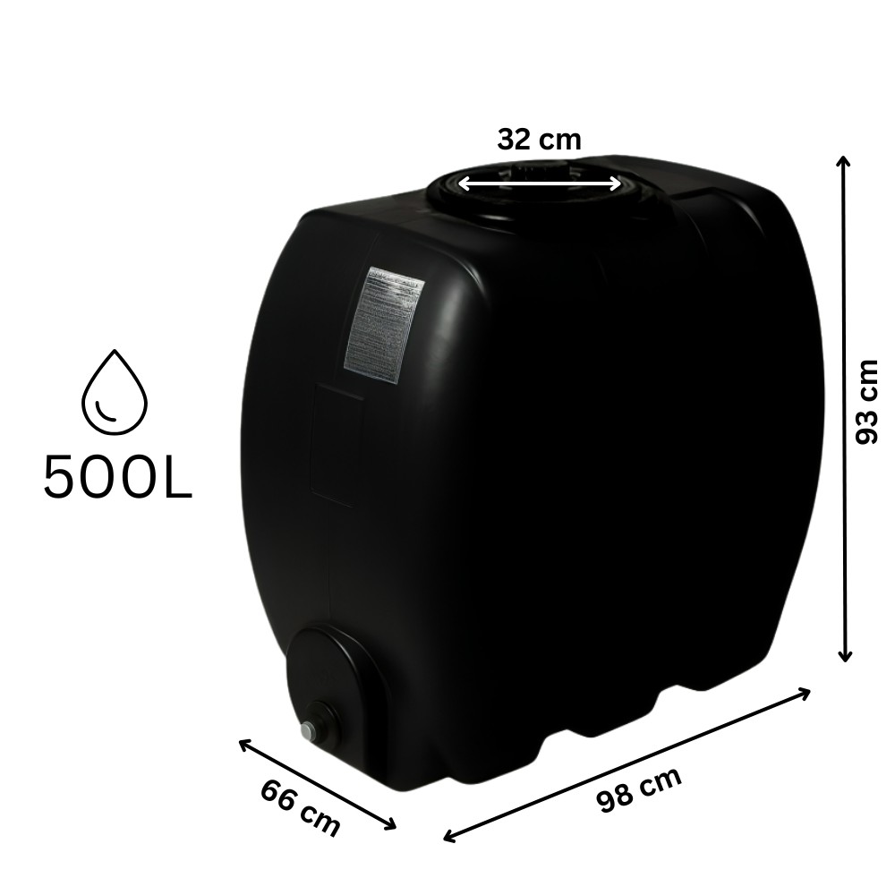 Black horizontal drinking water tank