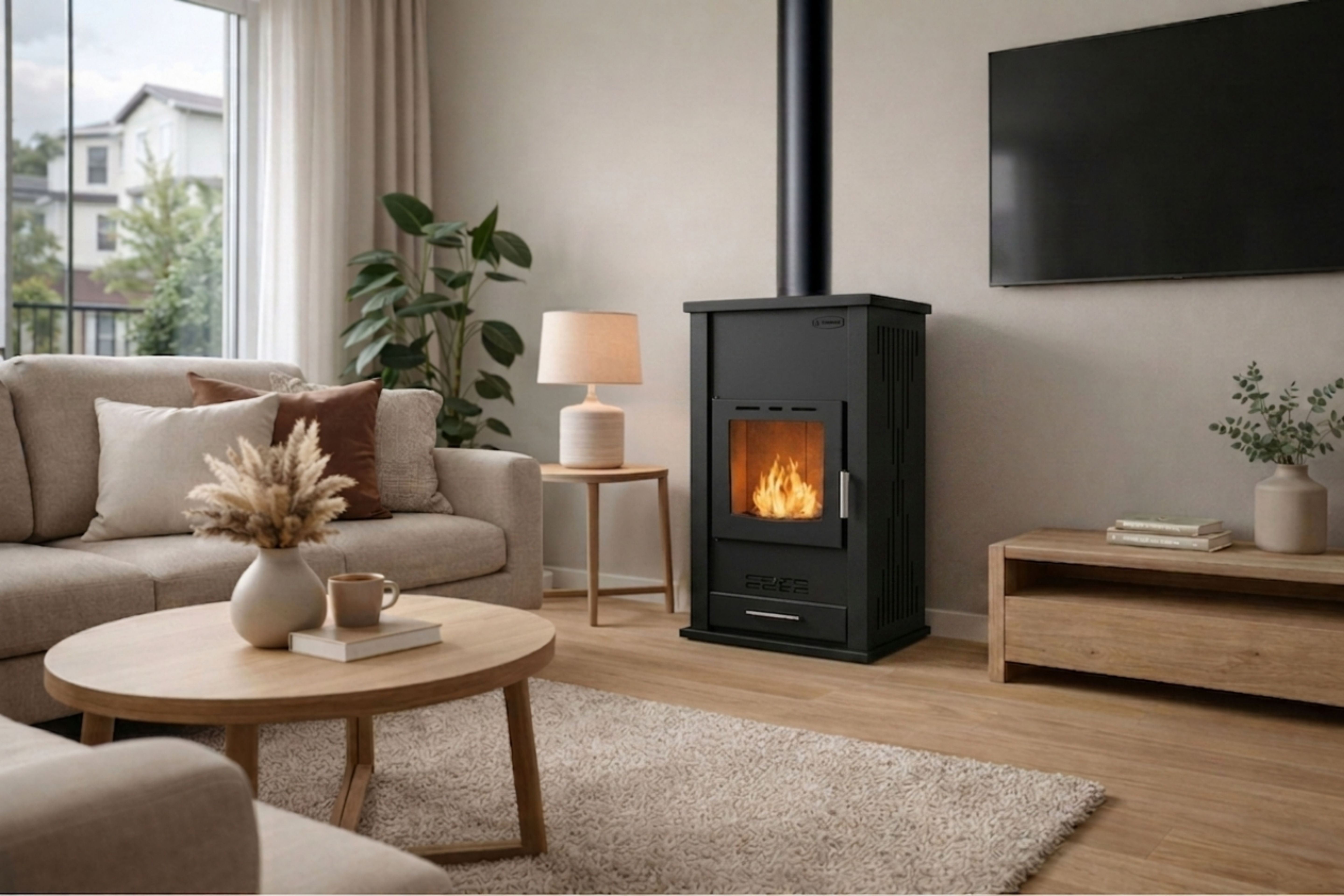 Wood-burning fireplace with water jacket