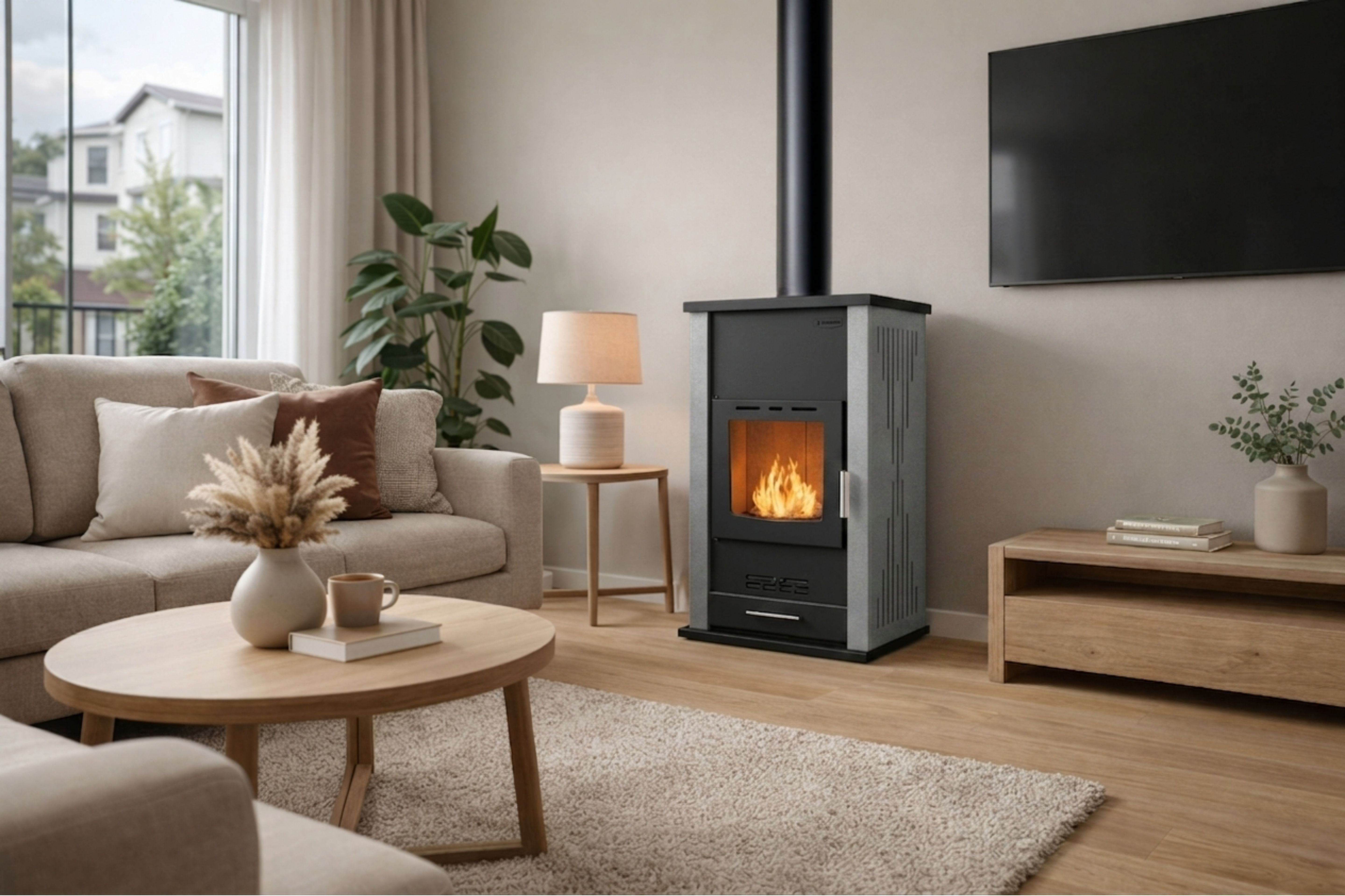 Wood-burning fireplace with water jacket