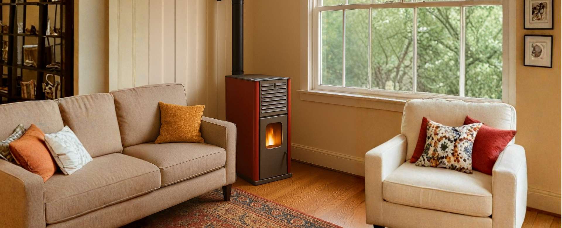Pellet fireplace with water jacket