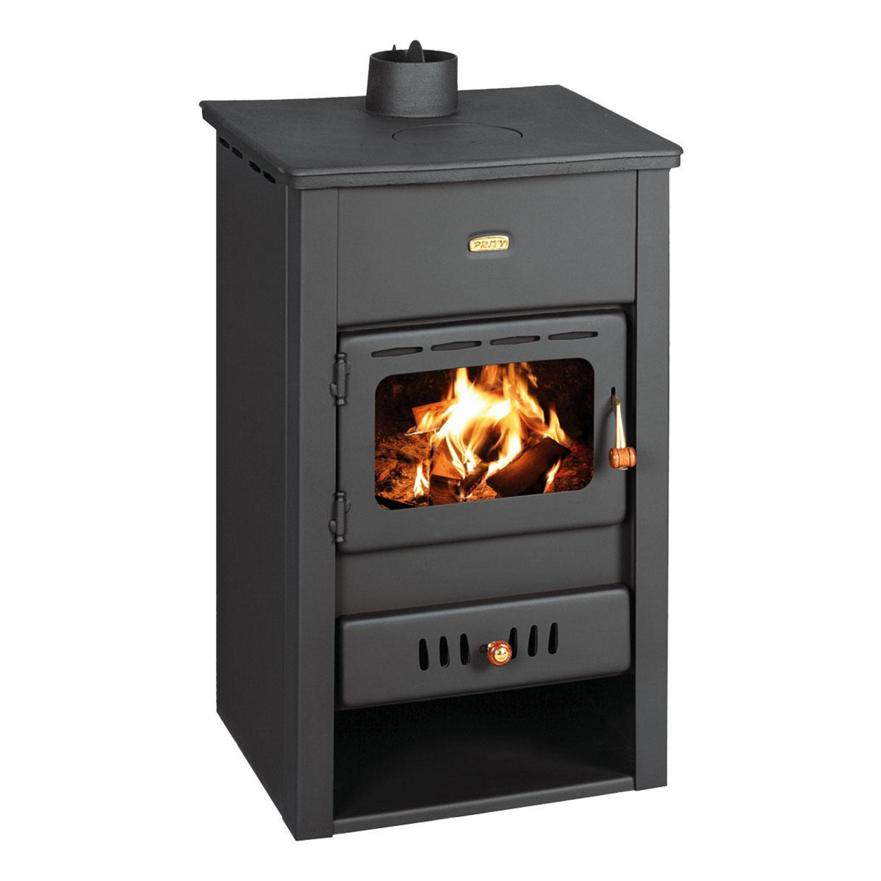 Prity Wood Burning Stove With Boiler - 29+8KW Output, Cast Iron Construction, Black Finish - For Heating And Hot Water